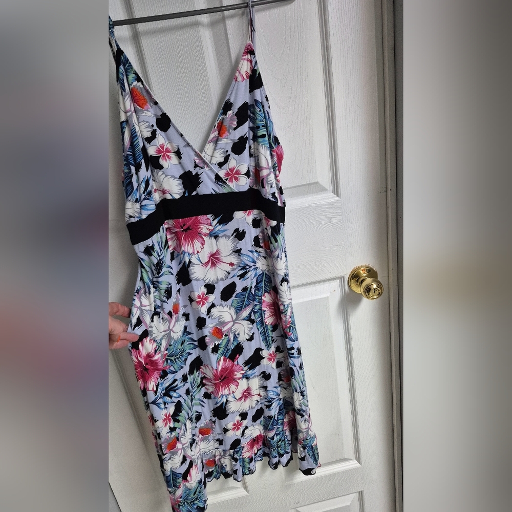 Floral V-Neck Mini Dress - Multicolor